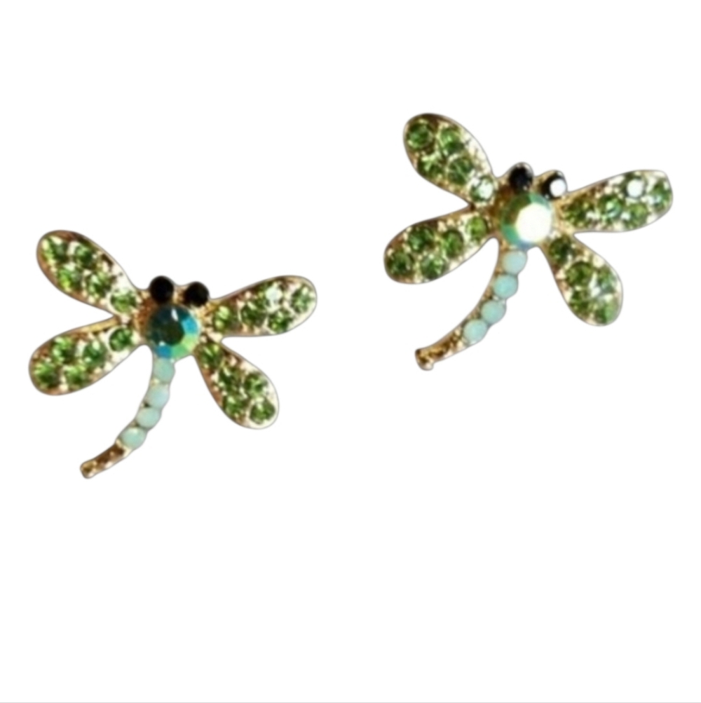 🪴BOGO* Firefly Green Aurora Borealis (AB) Stones Push-Back Stud Earrings - NWOT